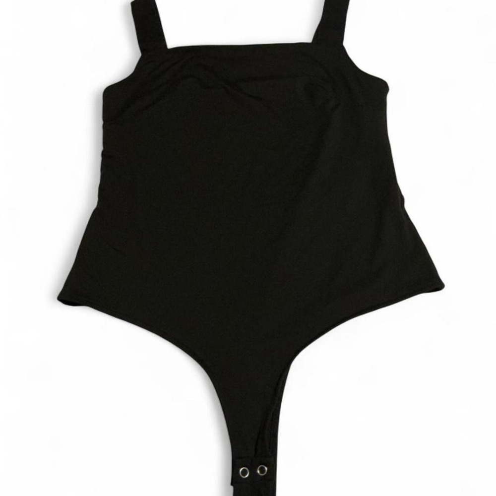 REORIA Bodysuit Women XL Black Excellent Square Neck Sleeveless Minimalist - Picture 1 of 8